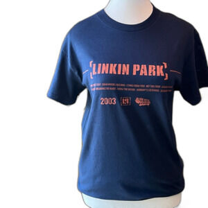 Linkin Park Meteora Tracklist Double Sided Graphic T-Shirt Navy Blue Small NWOT